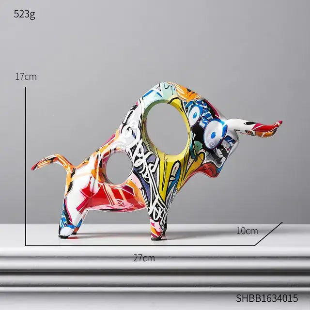 Modern Art Graffiti Cow Figurine with bold and colorful graffiti-style design, dimensions 27cm x 17cm x 10cm, weight 523g.