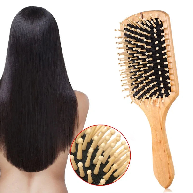 Antistatic Natural Wooden Massage Hairbrush Comb